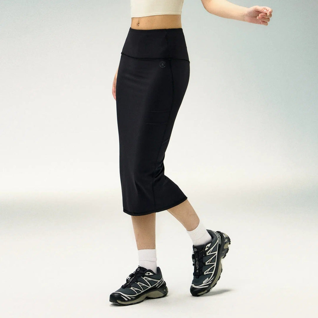 High-Waisted, Knee-Length Athletic Skirt with Side Pockets