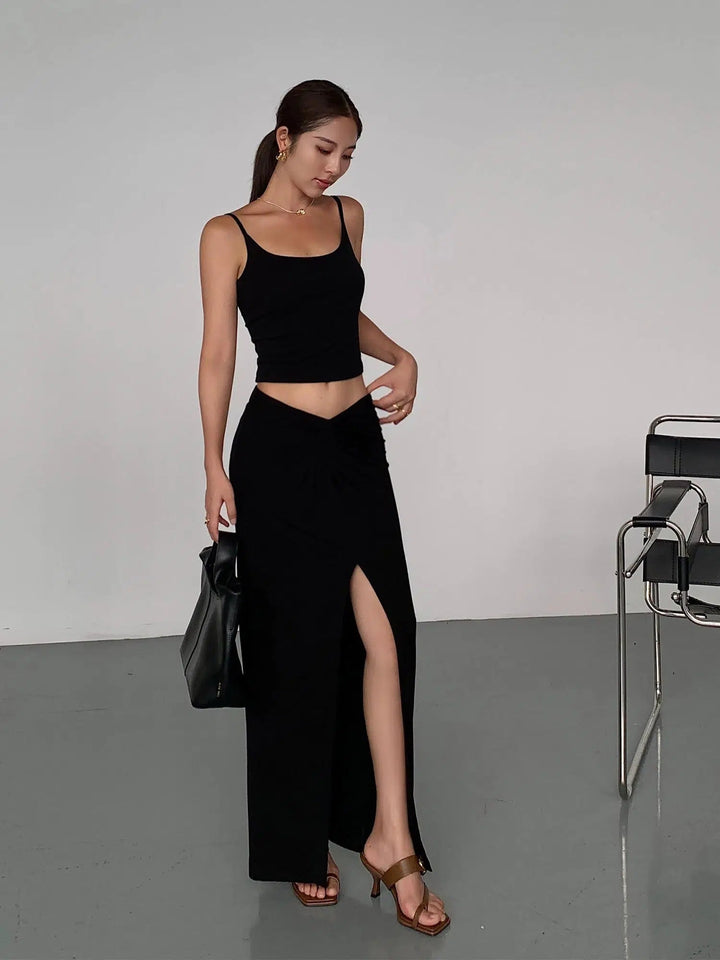 High Waisted Slit Maxi Skirt