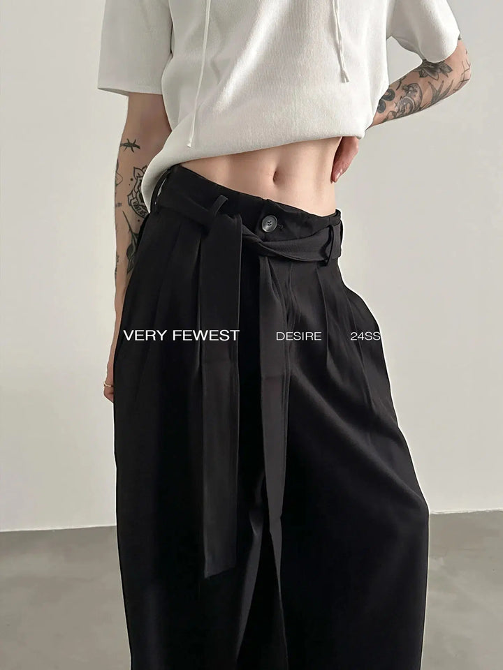 High-Waisted Tie-down Wide-Leg Pants