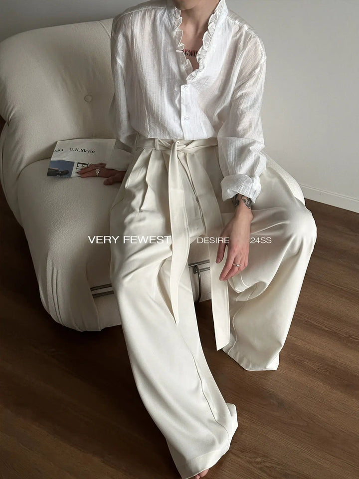 High-Waisted Tie-down Wide-Leg Pants