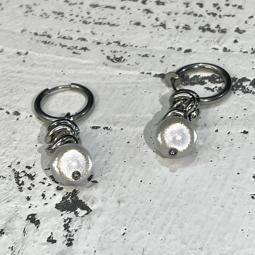 Hinged Hoop Earrings with Pendant Ball Charm