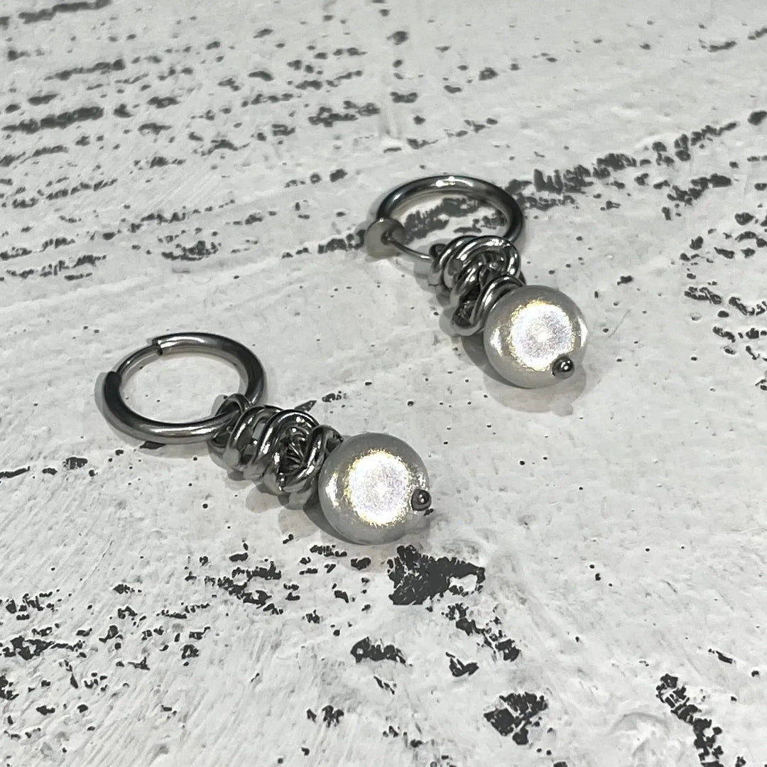 Hinged Hoop Earrings with Pendant Ball Charm