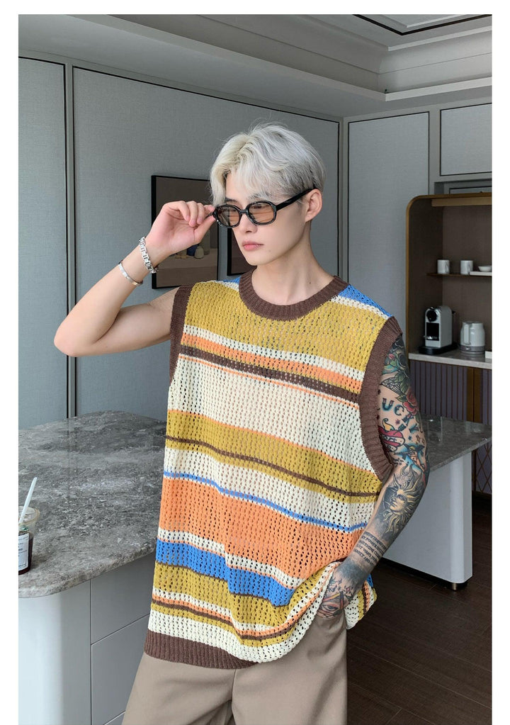 Hollow Striped Knitted Vest