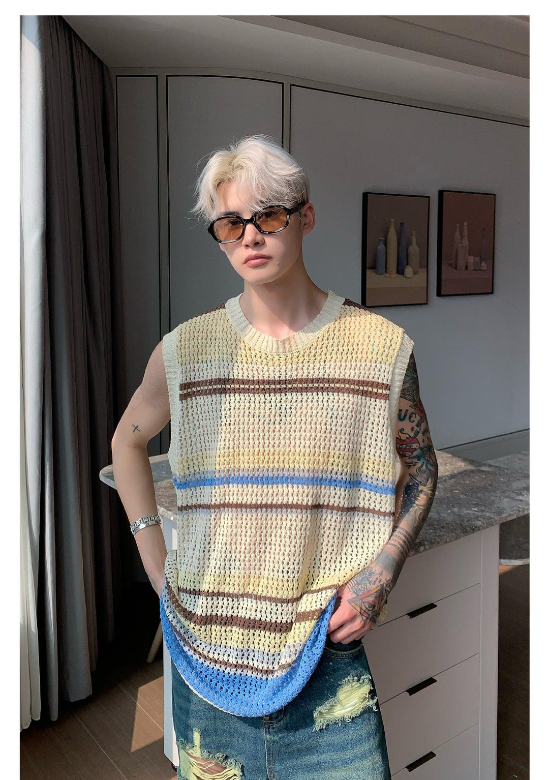 Hollow Striped Knitted Vest