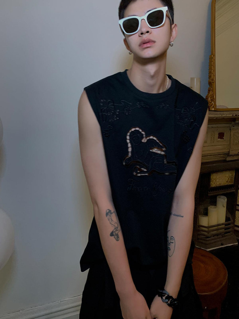 Hollowed-out Embroidered Tank Top