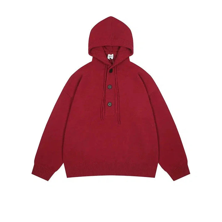 Hooded Button-Up Knit Sweater