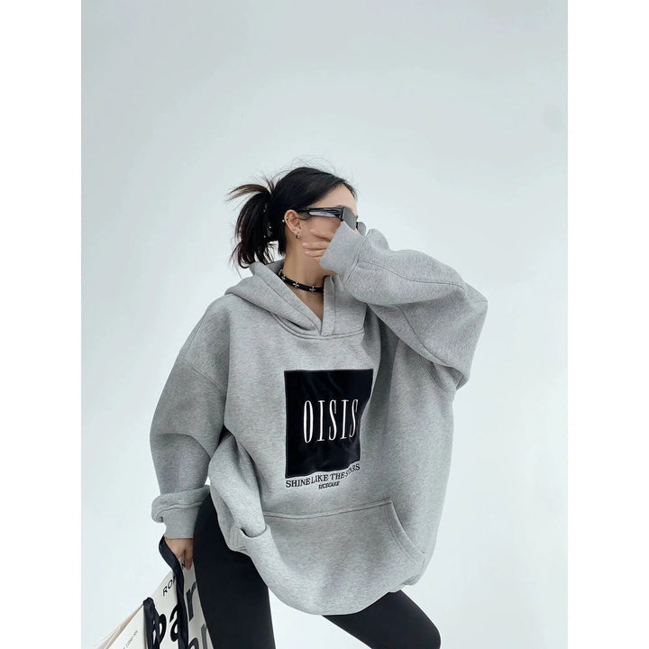 Hooded Embroidery Oversized Sweatshirt