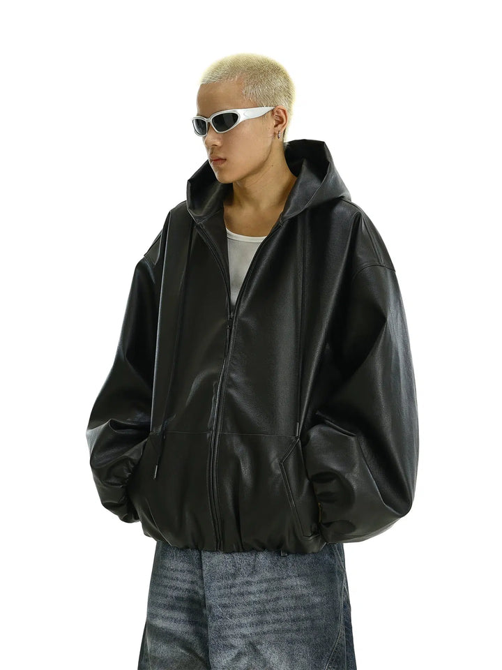 Hooded Faux Leather Jacket