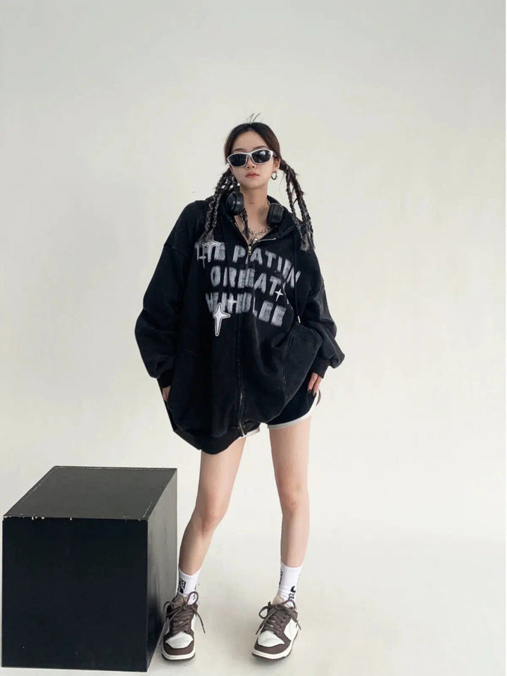 Hooded Graphic Oversized Coat