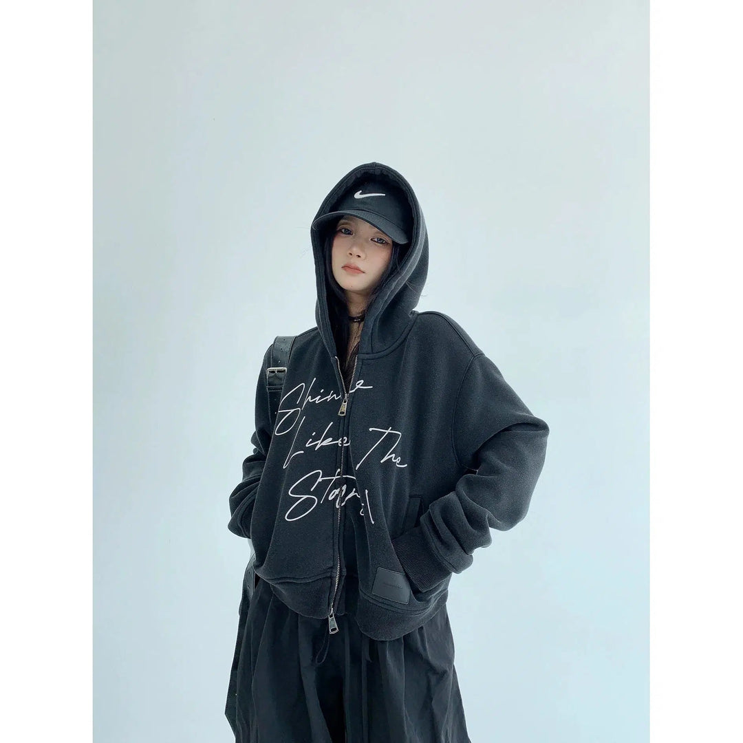 Hooded Graphic Zip-Up Coat