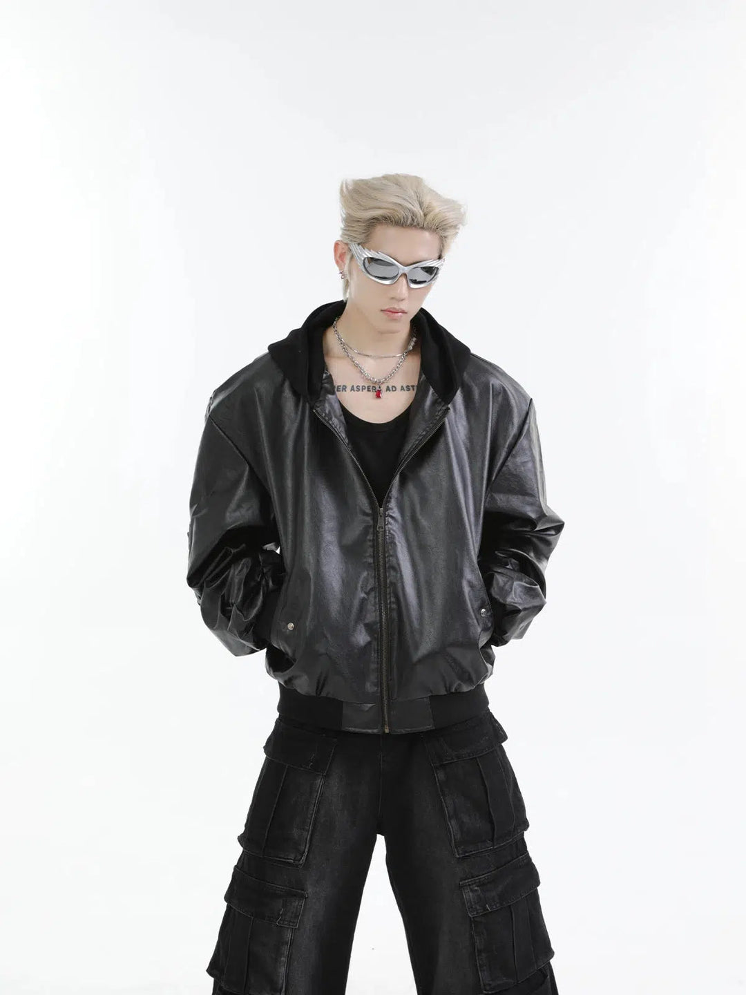 Hooded Leather Bomber Jacket