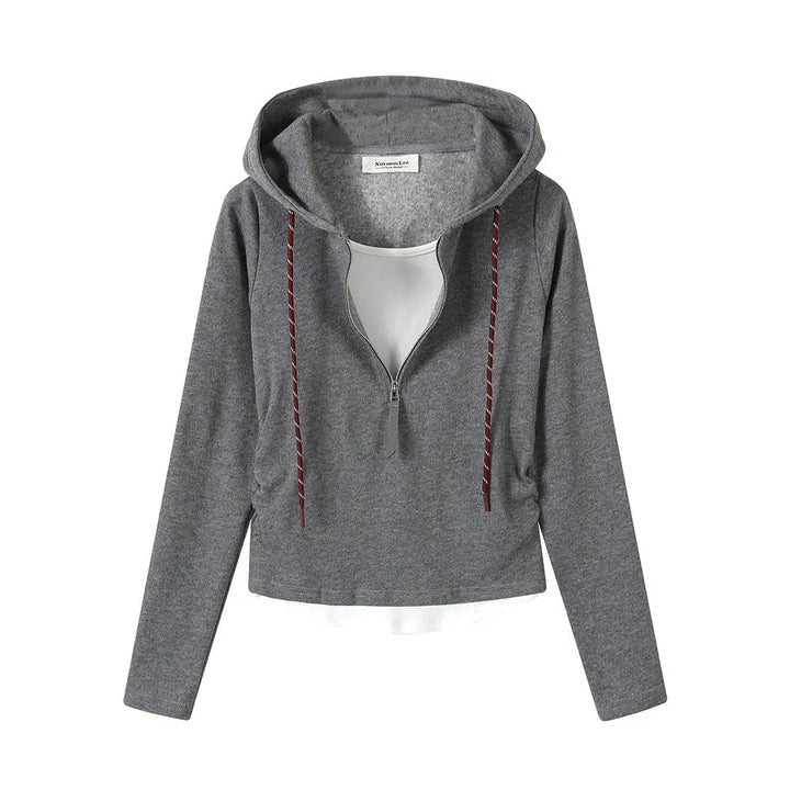 Zipper Detail Hooded Pullover