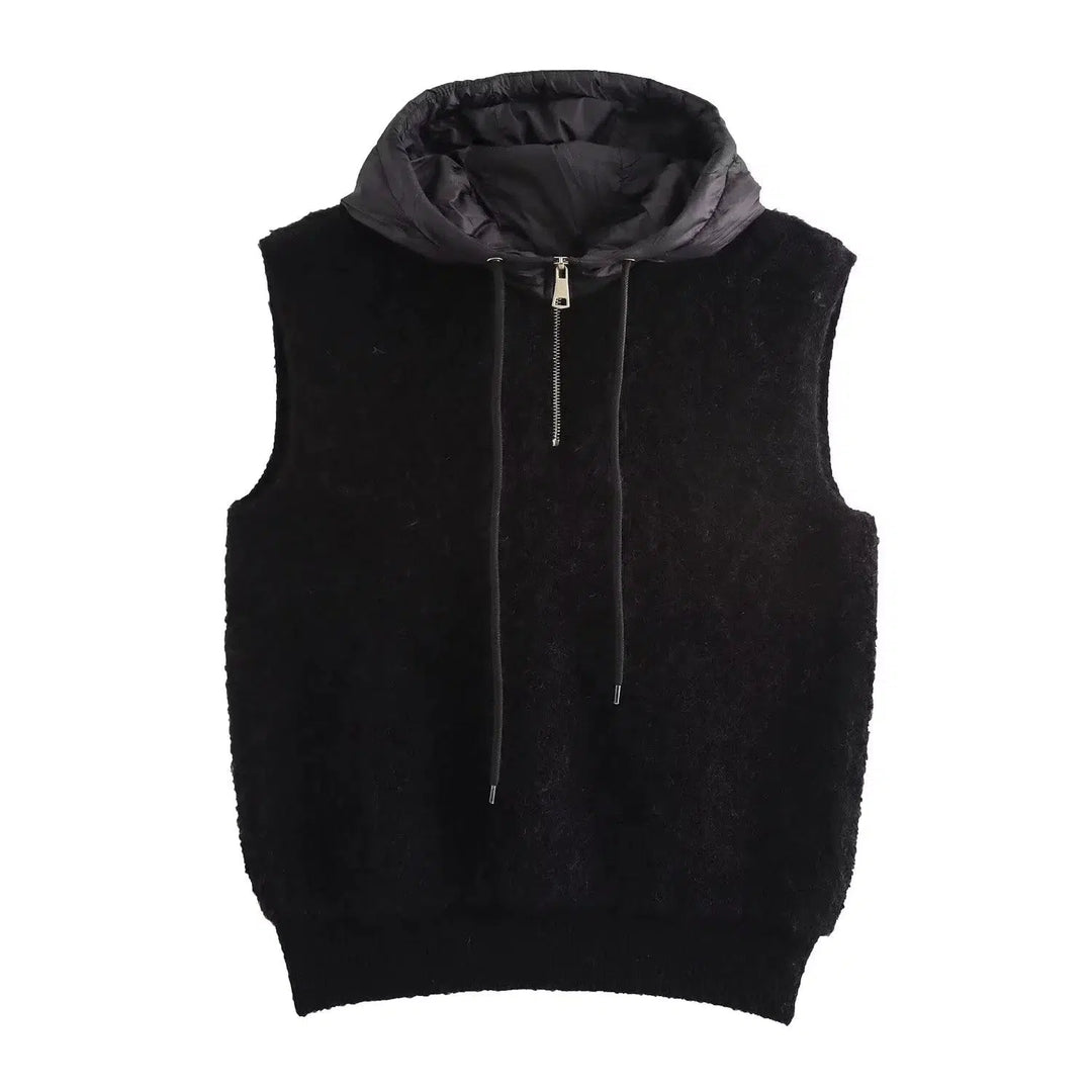 Hooded Sleeveless Knit Vest