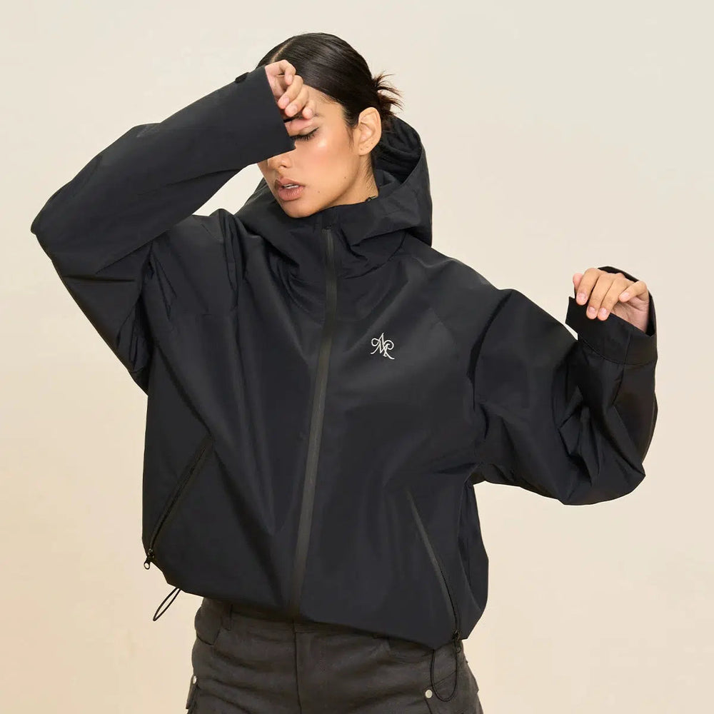 Hooded Water-Resistant Windbreaker with Logo