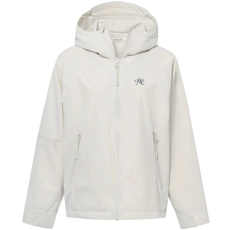 Hooded Water-Resistant Windbreaker with Logo