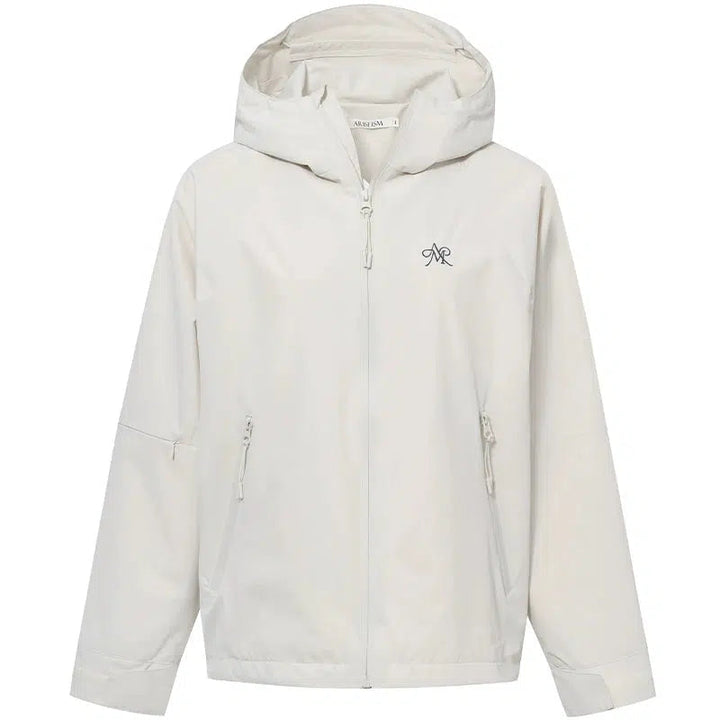 Hooded Water-Resistant Windbreaker with Logo