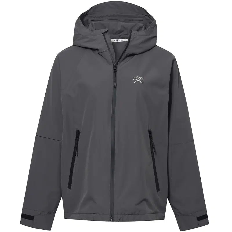 Hooded Water-Resistant Windbreaker with Logo