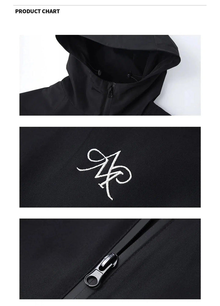 Hooded Water-Resistant Windbreaker with Logo