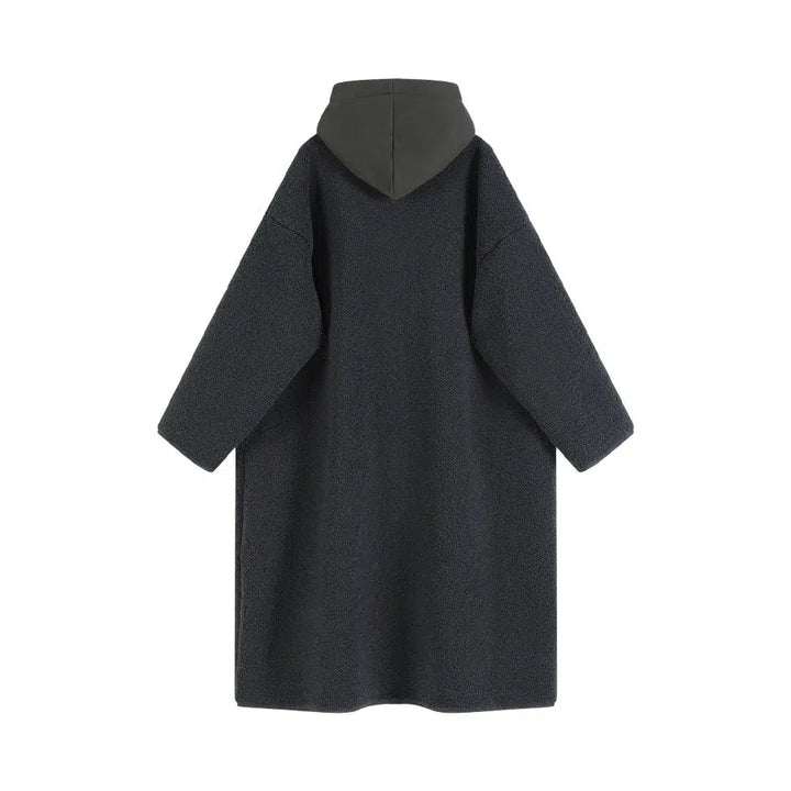 Button Closure Hooded Wool Coat