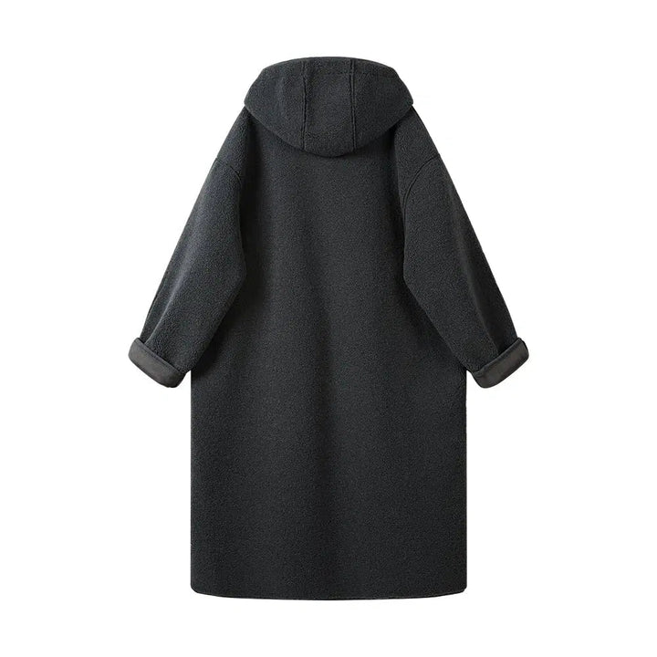 Button Closure Hooded Wool Coat