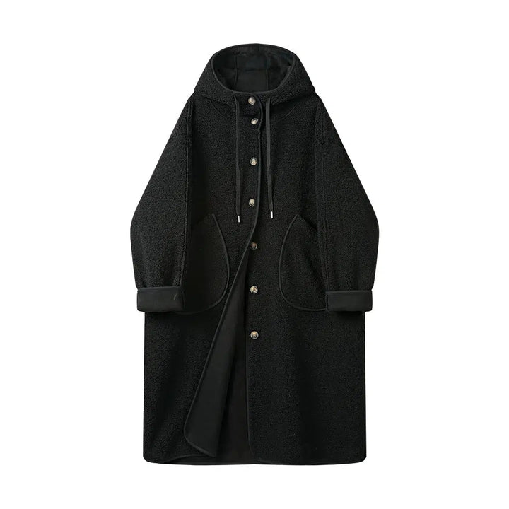 Button Closure Hooded Wool Coat