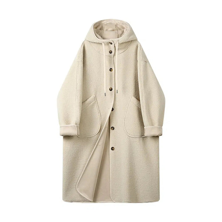 Button Closure Hooded Wool Coat