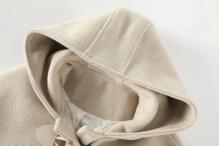 Toggle Closure Hooded Wool Duffle Coat