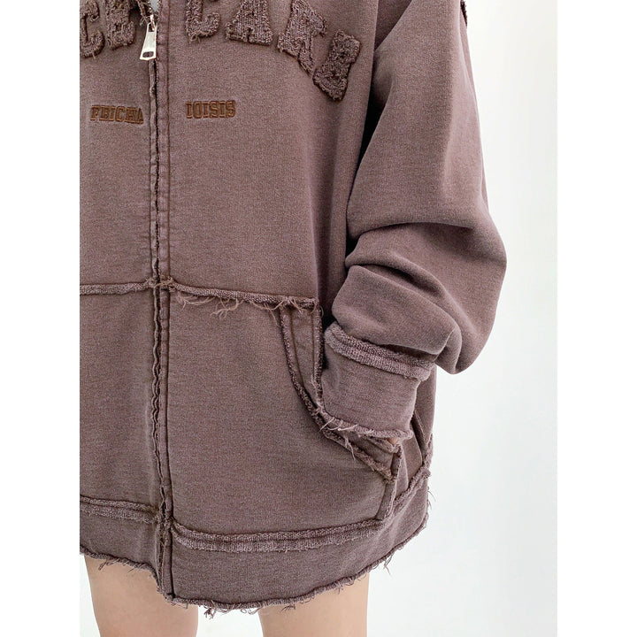 Hooded Zip-Up Patch Embroidered Jacket