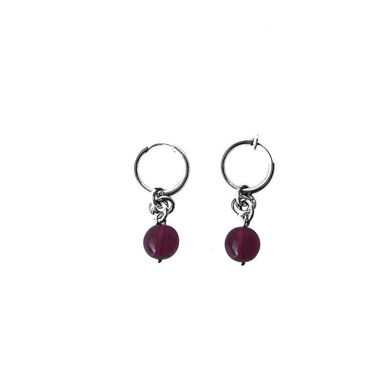 Hoop Earrings with Red Gemstone Charm