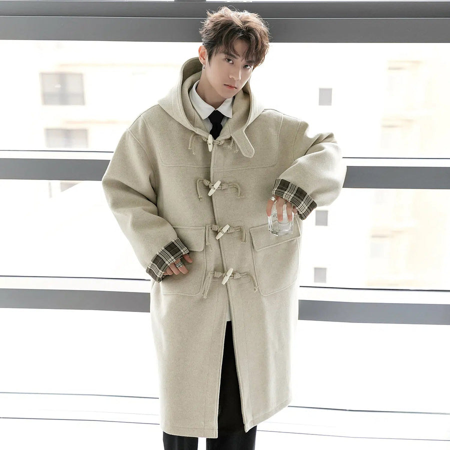 Horn Button Hooded Wool Coat