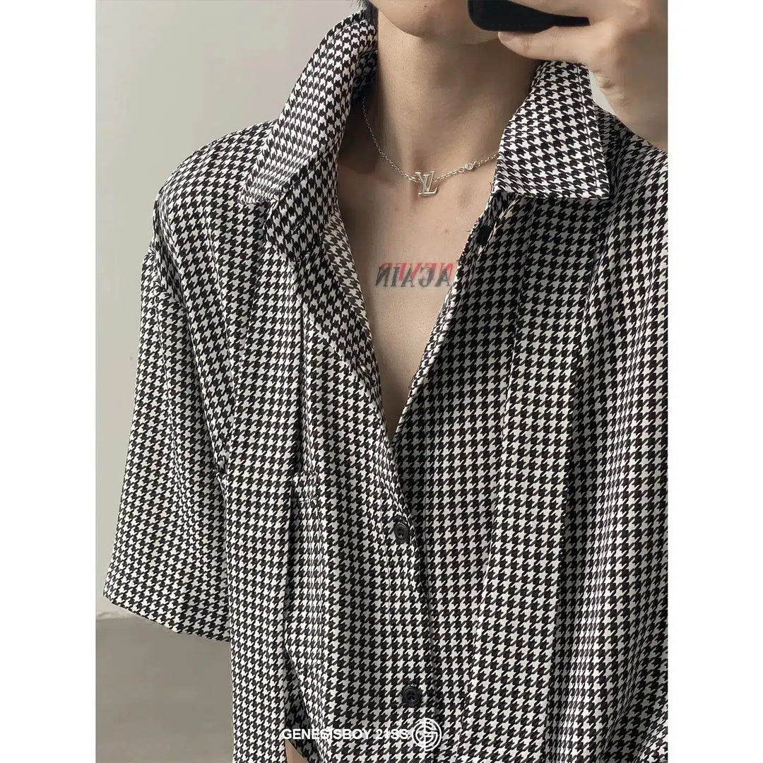 Houndstooth Tie Short-Sleeve Shirt