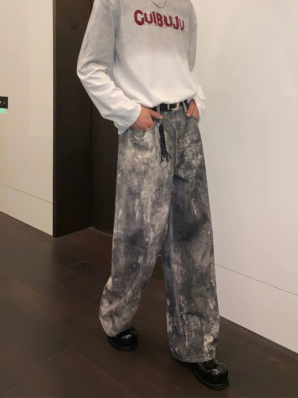 Ink-Dyed Wide-Leg Denim Pants