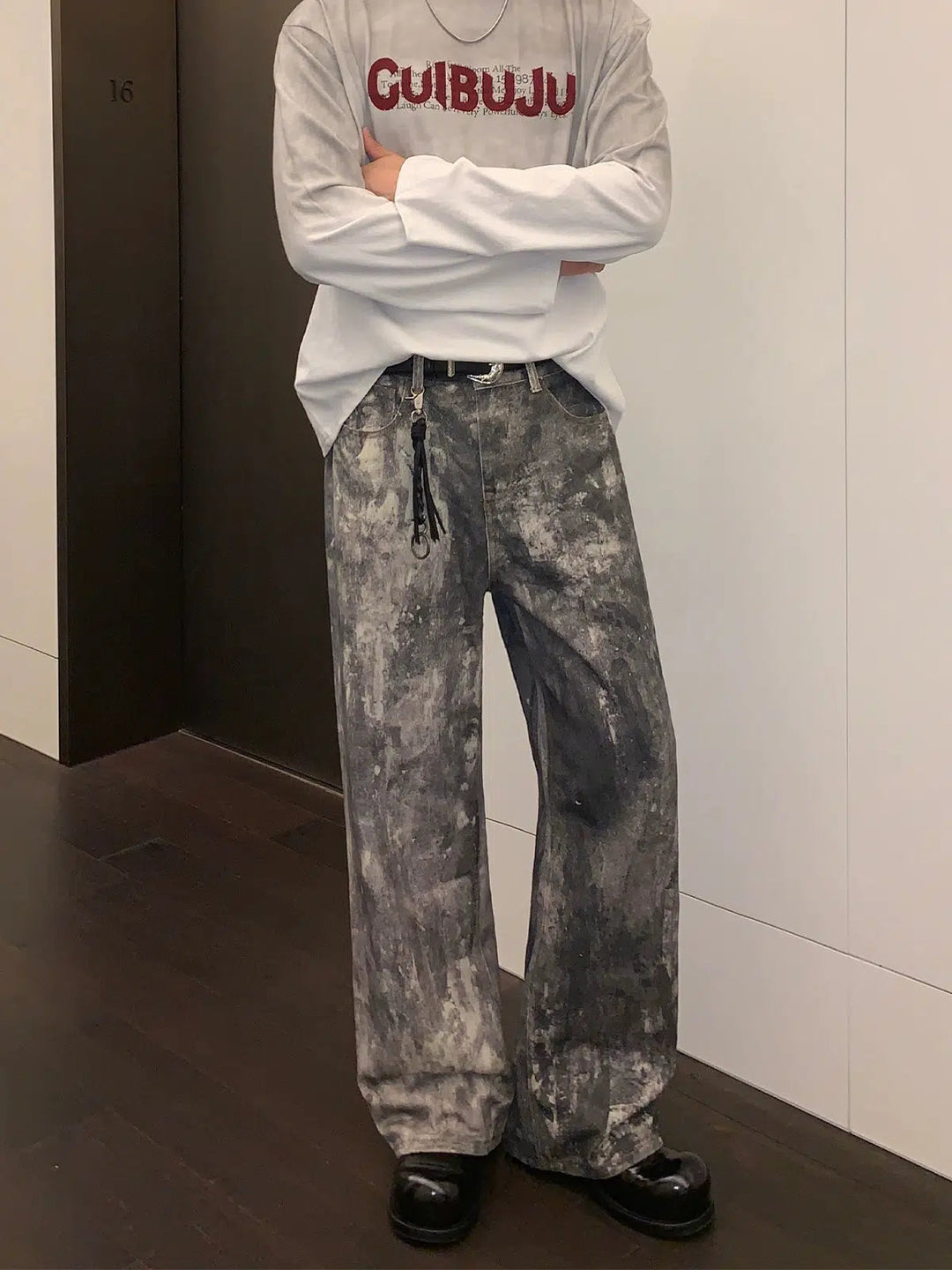 Ink-Dyed Wide-Leg Denim Pants