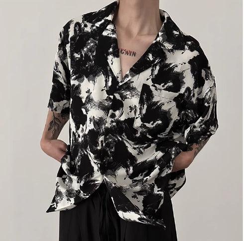 Ink Painting Silk Drape Floral Shirt