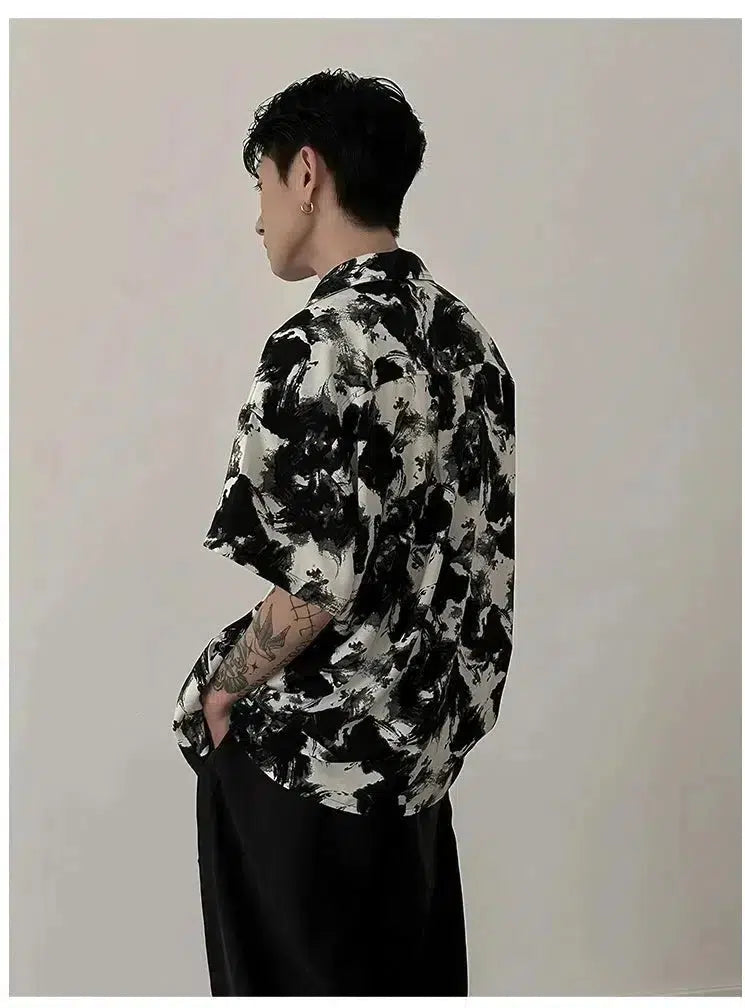 Ink Painting Silk Drape Floral Shirt