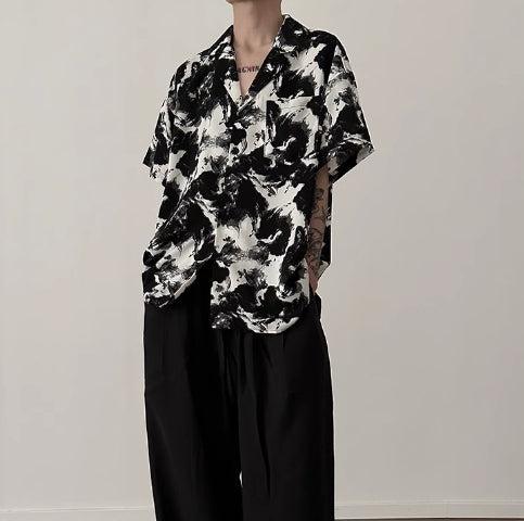 Ink Painting Silk Drape Floral Shirt