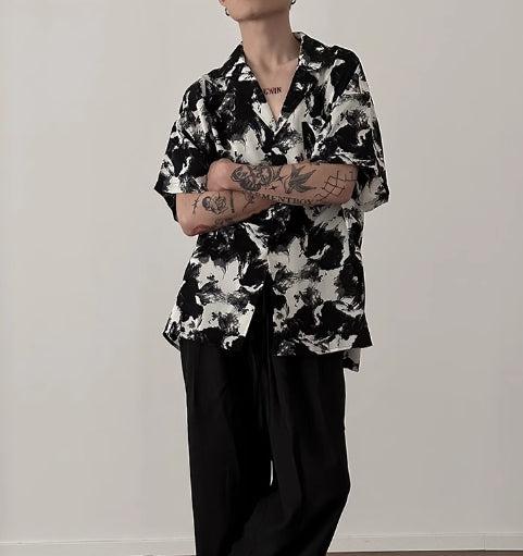 Ink Painting Silk Drape Floral Shirt