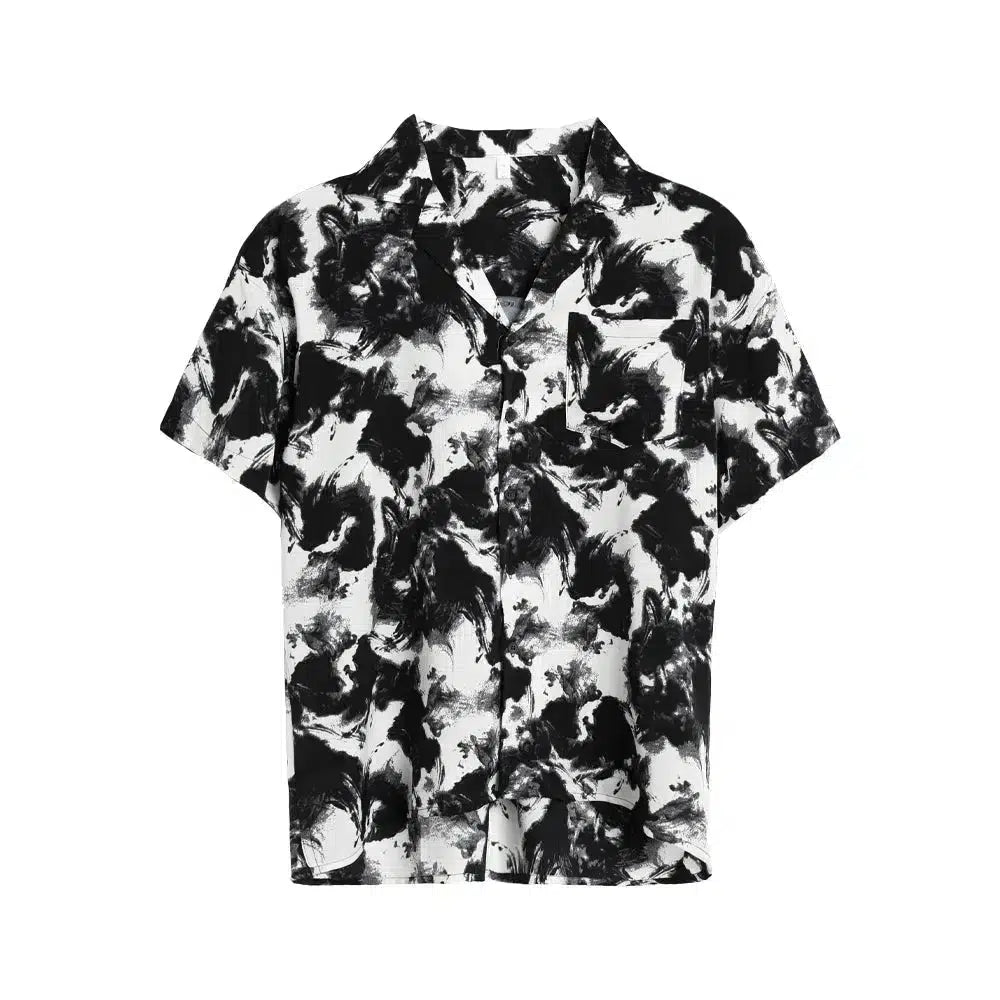 Ink Painting Silk Drape Floral Shirt