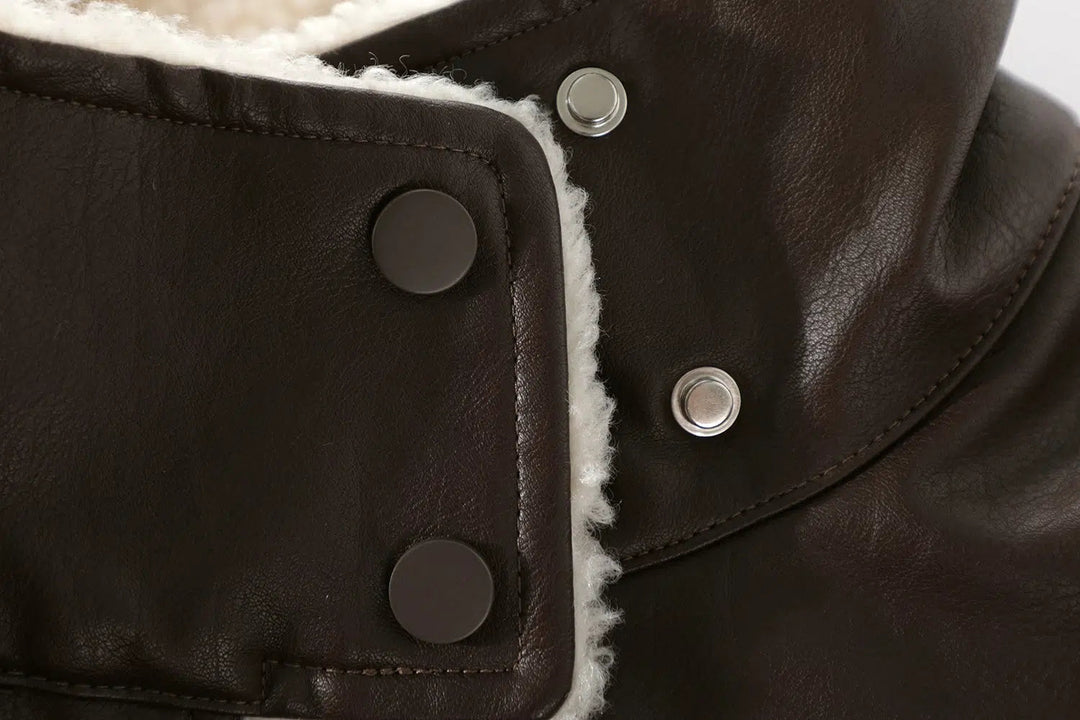 Fleece Lining Faux Leather Coat