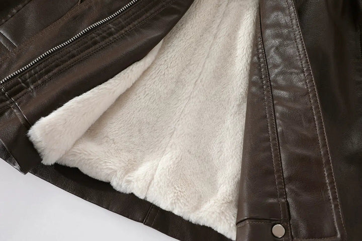 Fleece Lining Faux Leather Coat