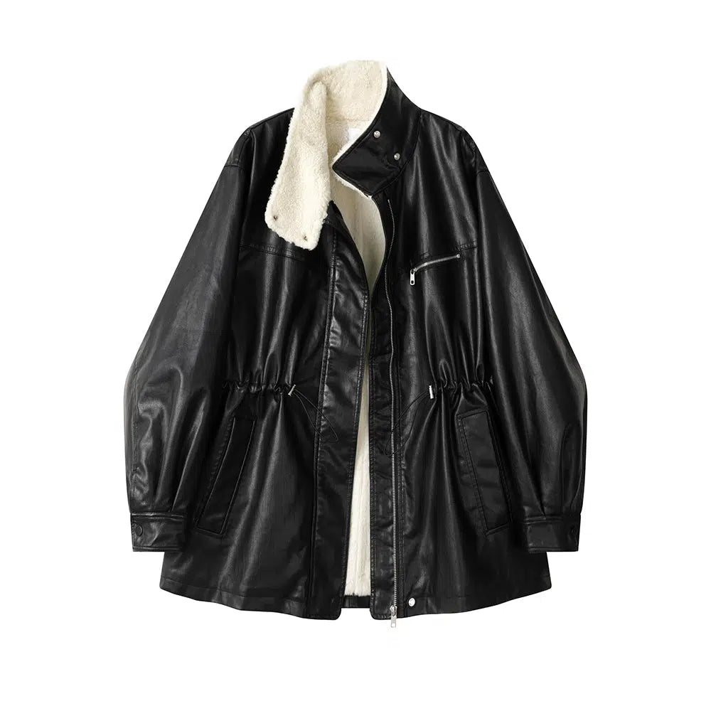 Fleece Lining Faux Leather Coat