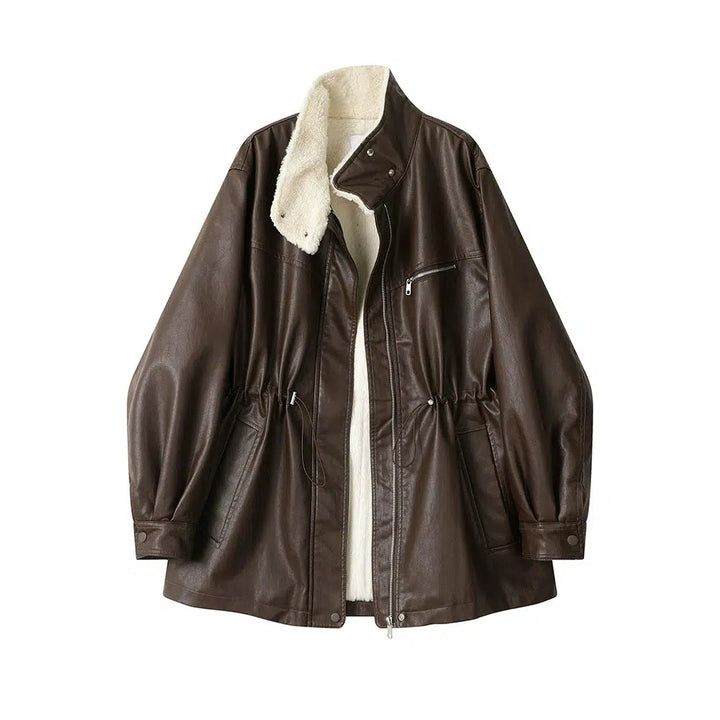 Fleece Lining Faux Leather Coat