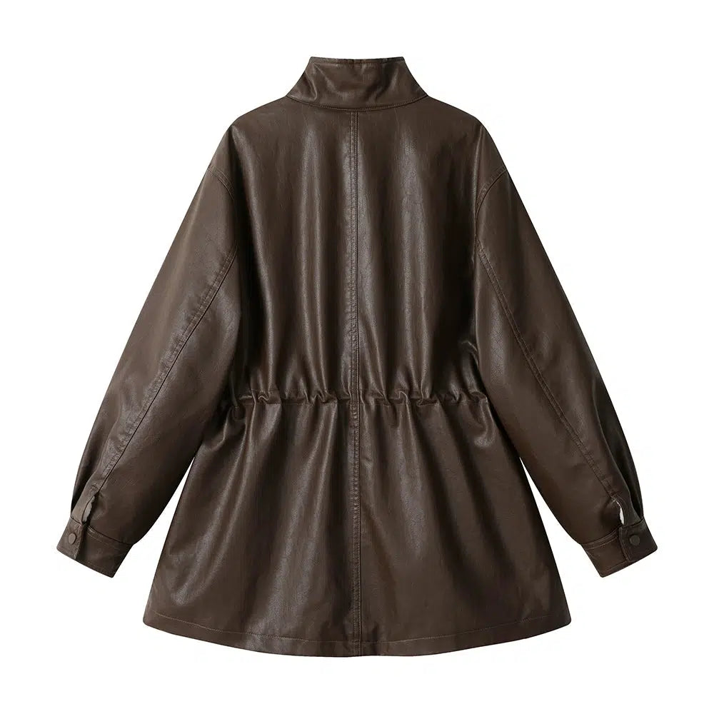 Fleece Lining Faux Leather Coat