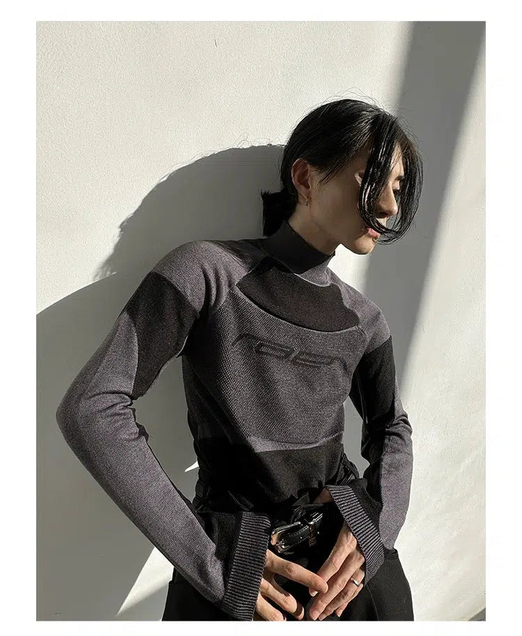 Irregular Stitching Slim High Collar Sweater