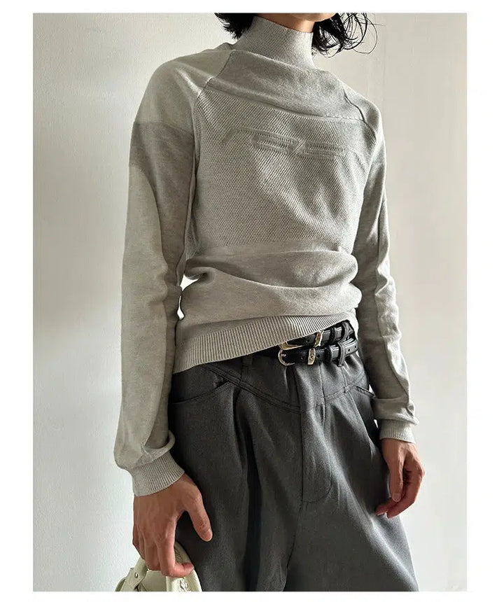 Irregular Stitching Slim High Collar Sweater