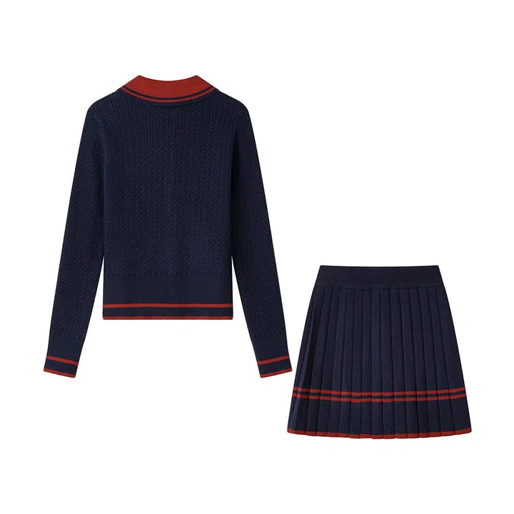 Knit Cardigan and Pleated Skirt Set