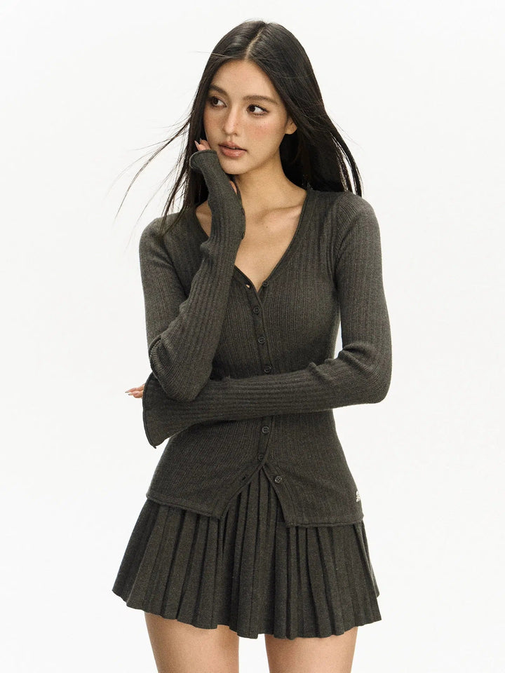 Knitted Cardigan Pleated Skirt Set