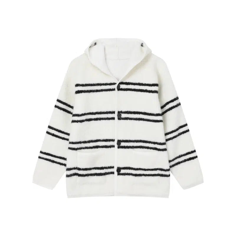 Knitted Hooded Striped Jacket