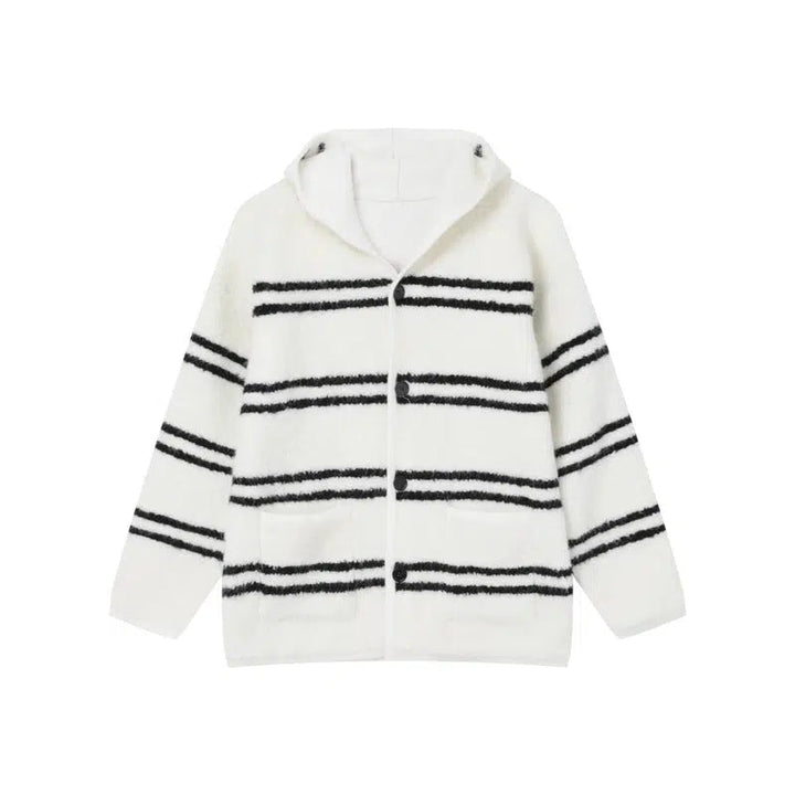 Knitted Hooded Striped Jacket