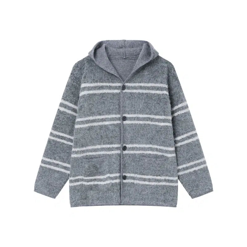 Knitted Hooded Striped Jacket